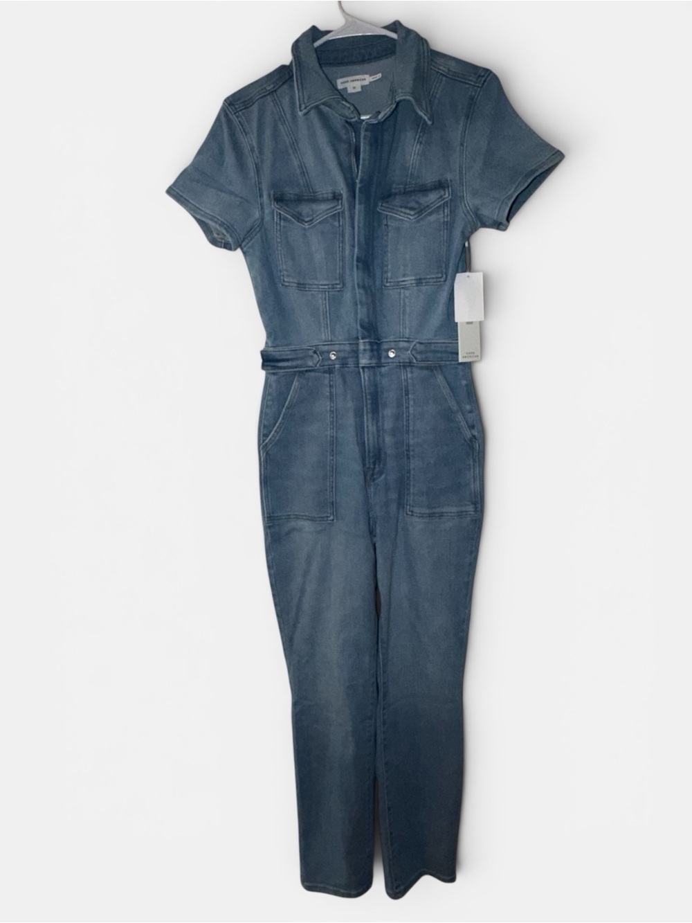 NWT Good American Denim Jumpsuit Medium Utility Zip Front Wide Leg Romper - Picture 7 of 7